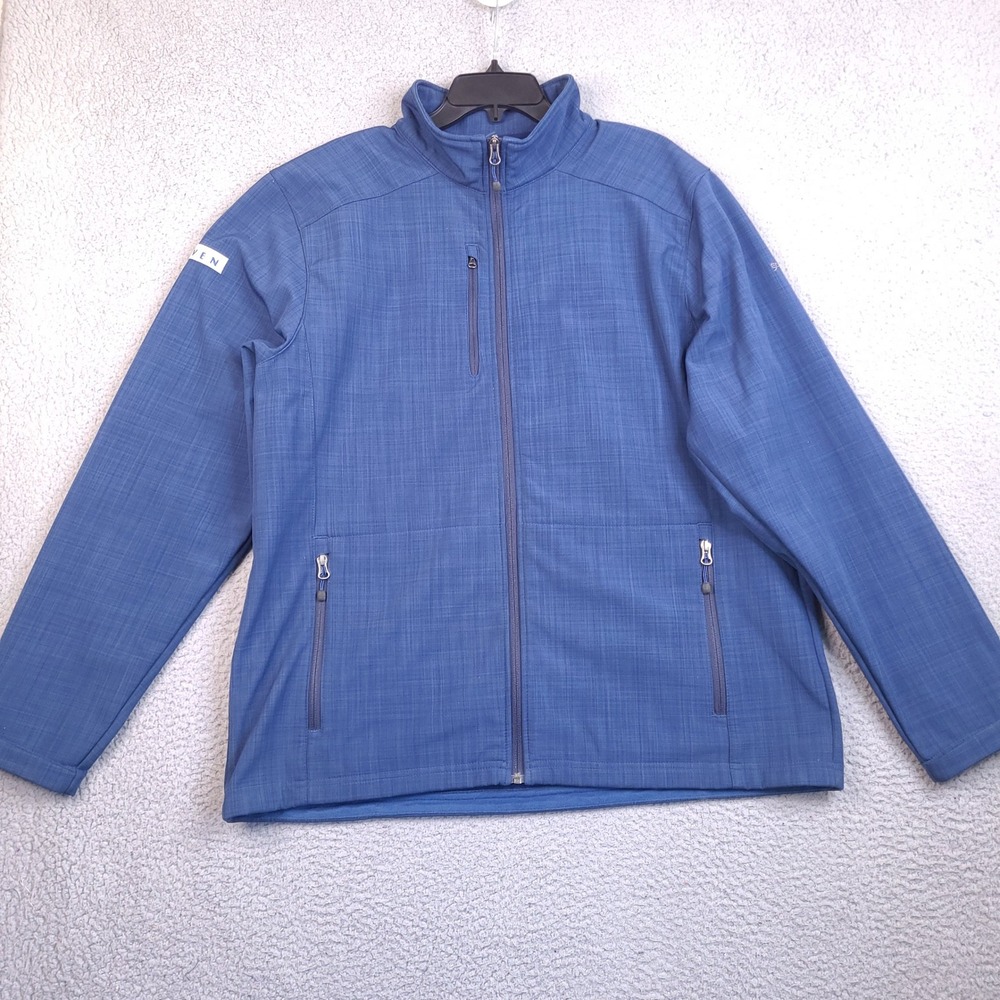 Eddie Bauer Jacket Mens XL Blue Crosshatch Softshell Fleece Lined Full Zip Raven